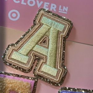 Stoney Clover Lane yellow, peach, gold embroidered initial A letter patch.